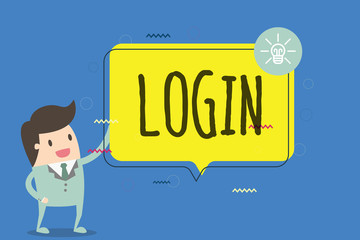 Text sign showing Login. Conceptual photo Entering website Blog using username and password Registration.