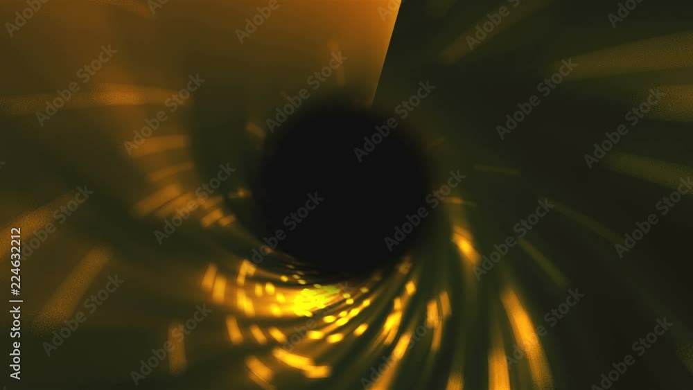 Poster abstract swirl gold tunnel in space, computer generated background, 3d render background