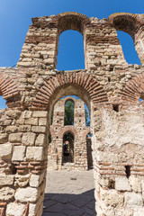 NESSEBAR, BULGARIA - AUGUST 12, 2018: Ruins of Ancient Church of Saint Paraskeva in the town of Nessebar, Burgas Region, Bulgaria