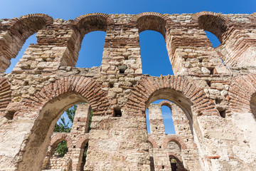 NESSEBAR, BULGARIA - AUGUST 12, 2018: Ruins of Ancient Church of Saint Paraskeva in the town of Nessebar, Burgas Region, Bulgaria