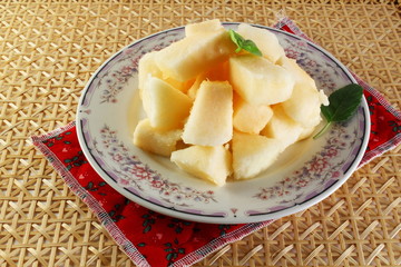 cut for snack indian fruit muskmelon,cucmis melon,indian gourd,melon,indian melon in plate