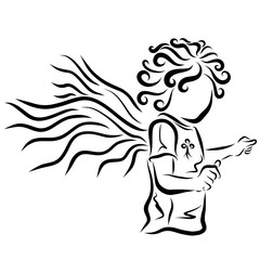 cheerful active child with wings, sport, play