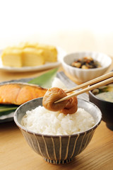 梅干とごはん　Japanese salt plums and rice