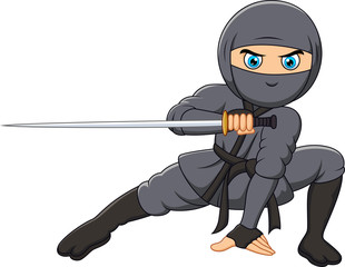 Cartoon ninja holding a sword © tigatelu