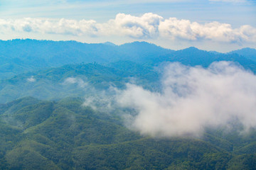 mountain valley landscape and morning fog , Batong mountain , Yala Thailand