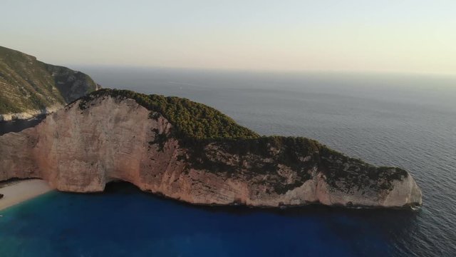 Shipwreck Beach also known as Navagio Beach or Shipwreck Cove, located in Zante, Zakynthos island in Greece. Drone footage is from DJI Mavic Air shot during the day and golden hour and sunset.
