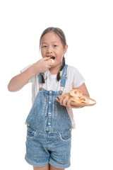 Portrait of Asian girl kid cute age 7 years on white background