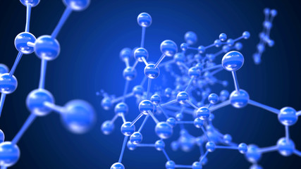Blue crystal molecules or network background abstract graphic 3D render. - obrazy, fototapety, plakaty