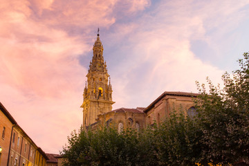 Fototapeta na wymiar Catholic cathedral of Santo Domingo de la Calzada, in La Rioja, Spain. On a beautiful sunset.