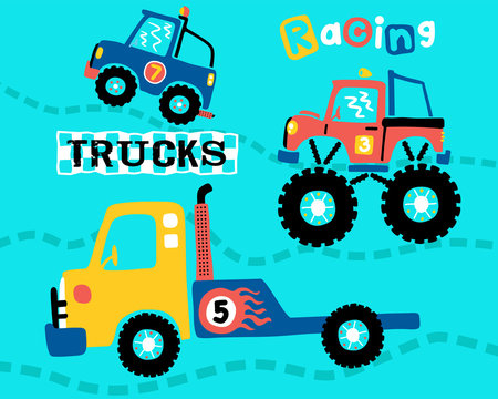 Vector of trucks racing cartoon