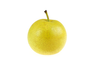 single yellow Asian pear isolated on white background