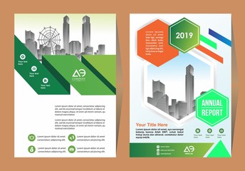 modern cover, brochure, layout for annual report with city background
