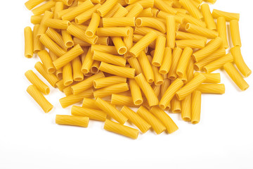 Rigatoni italian pasta isolated on white background