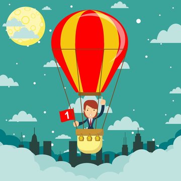 Businesswoman in hot air balloon. Stock flat vector illustration. © alekseiveprev