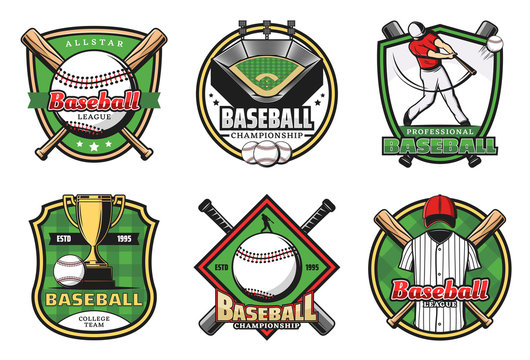 Baseball team sport icons and emblems