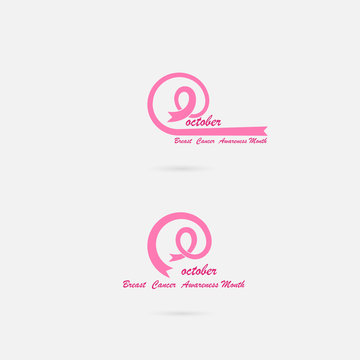 Pink ribbon icon.Pink care logo.Breast Cancer October Awareness Month Campaign banner.Women health concept.Breast cancer awareness month logo design.Vector illustration