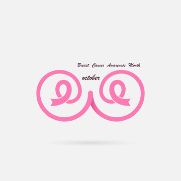 Pink Breast,Bosom,or Chest icon.Pink ribbon.Pink care logo.Breast Cancer October Awareness Month Campaign banner.Women health concept.Breast cancer awareness month logo design.Vector illustration