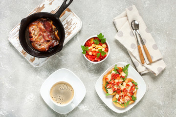  bruschetta with  tomatoes, mozzarella cheese and herbs