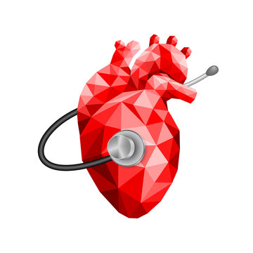 stethoscope on human heart. World heart day, icon design. Illustration isolated on white background.
