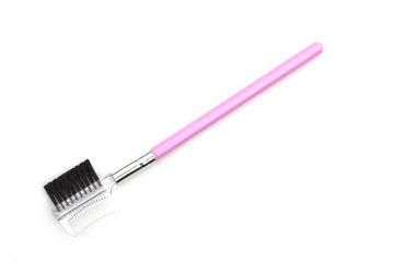 Pink makeup brush isolated on white background.