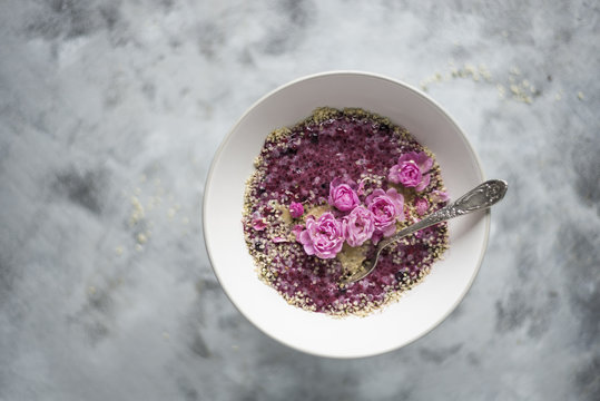 Chia Pudding Bowl with Smoothies and Roses