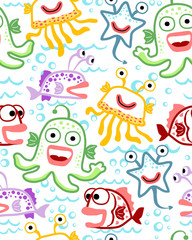 Naadloze patroon vector met onderwater monsters cartoon