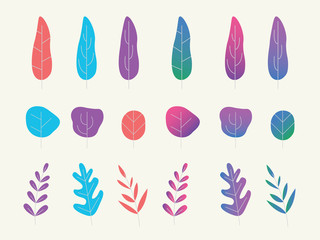 a set collection of fantasy plantations or tree with flat gradient and smooth color