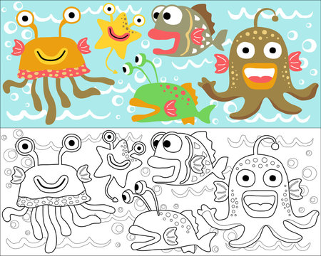 Vector illustration of monsters cartoon, coloring book or page