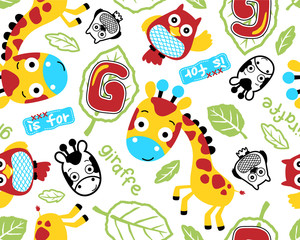 Vector seamless pattern of giraffe and owl cartoon