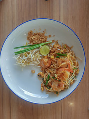 Stir fry noodles with shrimp in Pad Thai,Thai style food.