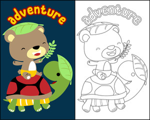 vector of coloring book or page with funny animals cartoon