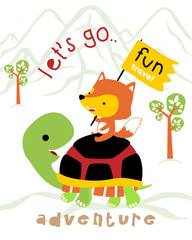 Vector illustration of fun travel with funny animals cartoon