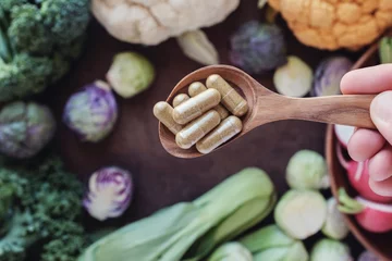 Poster cruciferous vegetables capsules, dietary supplements for healthy © SewcreamStudio