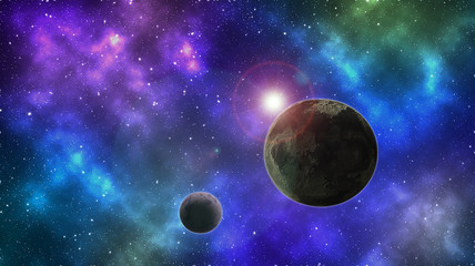 Obraz na płótnie Canvas Beautiful space background. Planet and moon