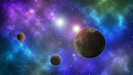 Beautiful space background. Planet and moon