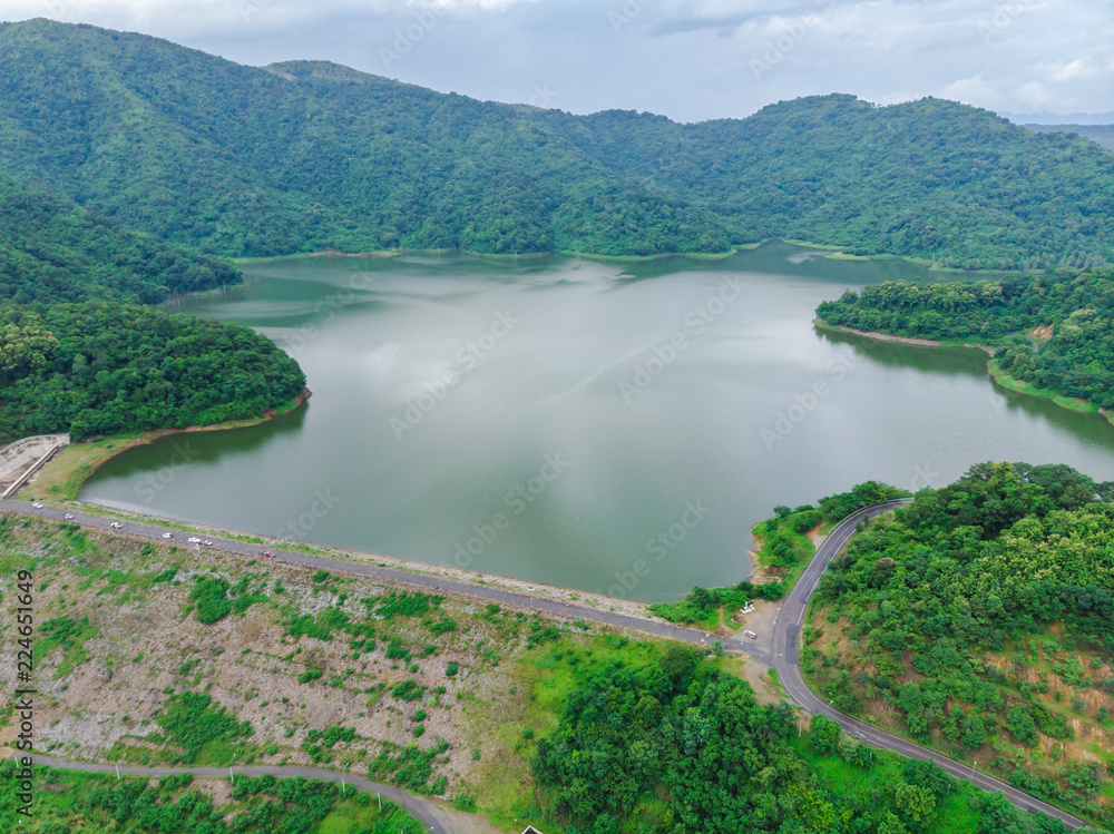 Wall mural road on dam or reservoir of nature in Thailand