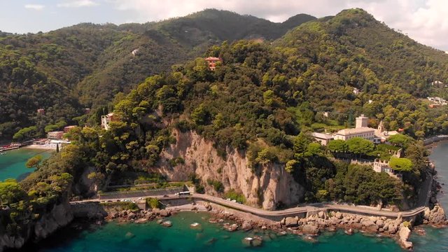 a fly-over shot of the beach Paraggi (italian riviera)