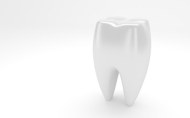 White tooth on white background, 3d rendering