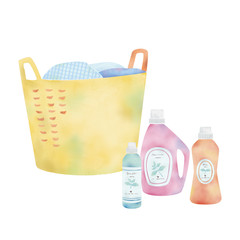 洗濯かごと洗剤のイラスト