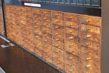 closeup of drawers in japan temple
