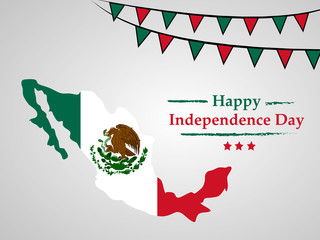 illustration of elements of Mexico Independence Day Background. Mexico map in Mexico flag background with Viva Mexico text on the occasion of Mexico Independence Day 