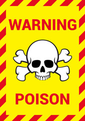 Skull with crossed bones. On a yellow background. The inscription is poison warning. Vector illustration.