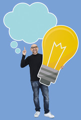 Man with a light bulb icon and a speech bubble