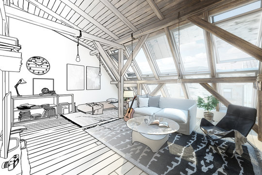 My place under the roof 02 (line drawing)