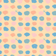 Vector seamless grunge polka pattern. Pastel circle ornament. Ink vector illustration.