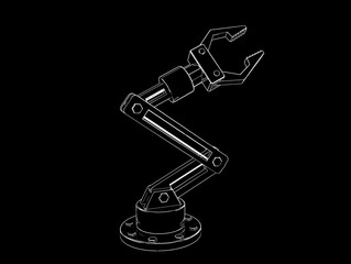 Robotic arm. Isolated on black background. Sketch illustration.