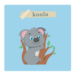 Cute koala illustration on blue background