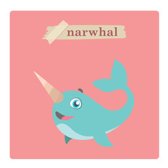 Cute narwhal illustration on pink background © agnessz