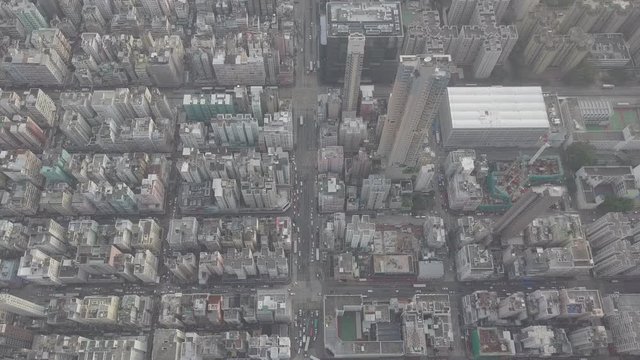 Aerial view over Kowloon, Sham Shui Po, in Hong Kong, crowded and busy. save in log file
