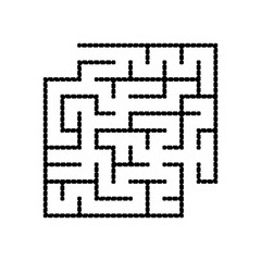 Black square maze with entrance and exit. An interesting game for children. Simple flat vector illustration isolated on white background. With a place for your drawings.